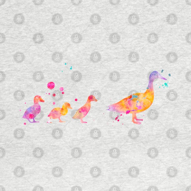 Ducklings Watercolor Painting by Miao Miao Design